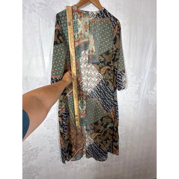 Wrangler Open Cardigan Large Brown Mixed Prints Long Duster Poncho Cape Western - Picture 10 of 10